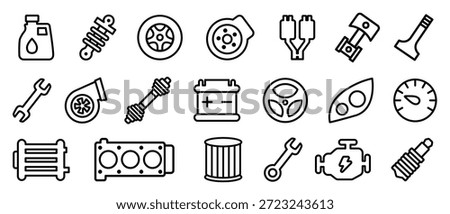Car spare parts. Auto parts. Vector icon set isolated on white background.