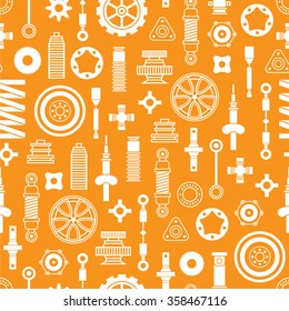 Car spare parts flat icons seamless pattern on orange background