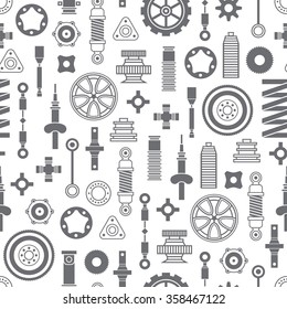 Car spare parts flat icons seamless pattern on orange background