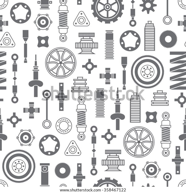 Car spare parts flat icons seamless pattern on\
orange background