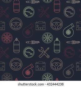 Car spare parts line icons seamless pattern. Auto seamless pattern. Parts for machines background