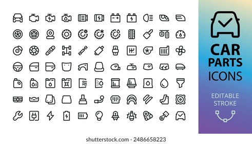 Car spare parts UI icons set. Auto parts vector symbols with editable stroke