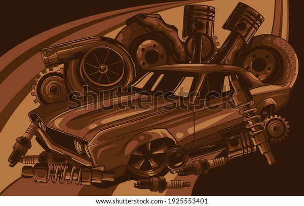 Car with\
spare parts vector illustration\
design