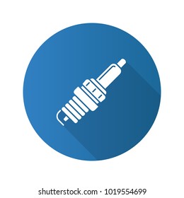 Car spark plug flat design long shadow glyph icon. Vector silhouette illustration