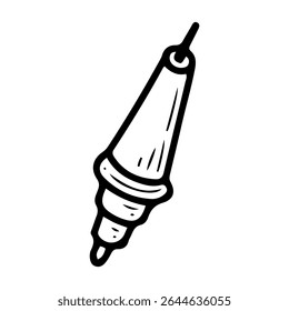 Car spark plug. Hand drawn doodle vector. Auto service. Mechanic equipment. Part for engine repair work. Professional tool. Illustration line art element.