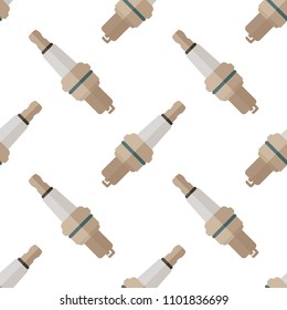 Car spark plug on white background seamless pattern