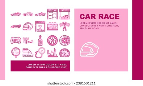 car speed auto race landing web page vector. sport drive, road vehicle, automobile fast, automotive blue, motion car speed auto race Illustration