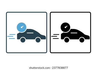 Car speed icon. car with speedometer. icon related to speed. suitable for web site, app, user interfaces, printable etc. Solid icon style. Simple vector design editable