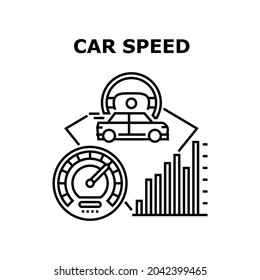 Car Speed Meter Vector Icon Concept. Car Speed Meter Device For Controlling Automobile, Driver Driving Transport Fast And Engine Tuning For Improvement Acceleration Black Illustration