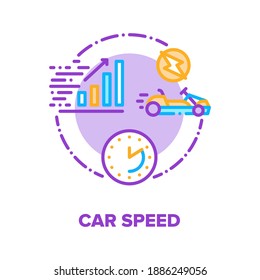 Car Speed Race Vector Icon Concept. Electrical Cart Sport Racing And Driving Competition On Racetrack, Speedometer Measuring Speed Equipment. Auto Motorsport Championship Color Illustration