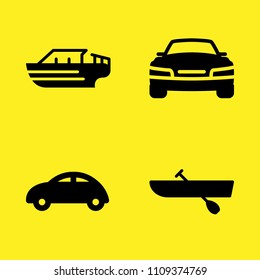 car, speedboat, touring car and rowing vector icon set. Sample icons set for web and graphic design