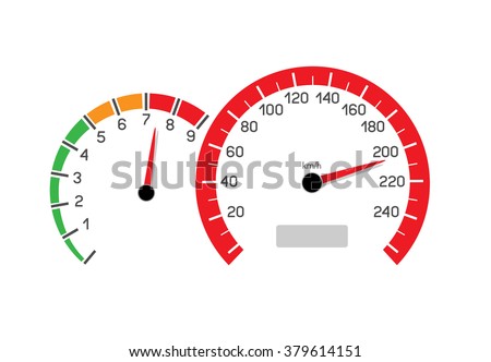 Car speeding limit illustration isolated on white background. Speedometer and rev counter shows the speed limit