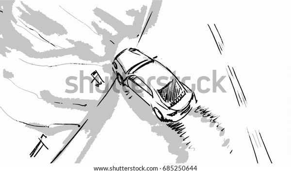 Car speeding top\
view Vector sketch illustration for advertise, insurance company,\
storyboard, project