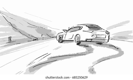 Car speeding Vector sketch illustration for advertise, insurance company, storyboard, project