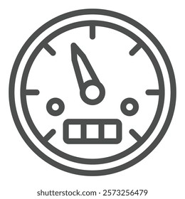 Car speedometer with arrow line icon, car service concept. Vector graphics. Speedometer speed test meter sign on white background, outline style icon for mobile or web design