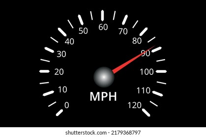 Velocímetro de coche. Tablero automático con medidor de velocidad, tacómetro y odómetro. Iconos aislados en el fondo negro. Ilustración vectorial.