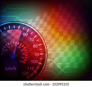 car speedometer and checkered flag background vector