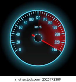 Car Speedometer Dashboard. Car Speed Meter Gauge. Tachometer or Odometer Display. Vector Illustration.