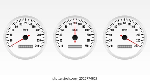 Painel do velocímetro do carro. Medidor de velocidade de carro. Visor do tacômetro ou conta-quilômetros. Ilustração de vetor.
