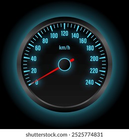Salpicadero del velocímetro del coche. Medidor de velocidad del coche. Tacómetro u odómetro. Ilustración vectorial.