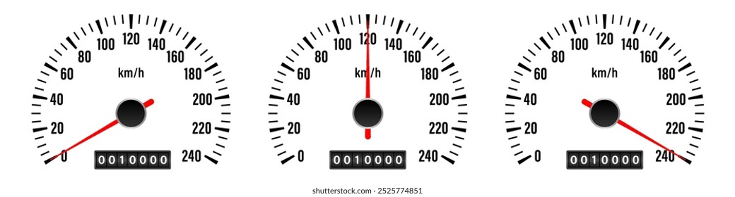 Car Speedometer Dashboard. Car Speed Meter Gauge. Tachometer or Odometer Display. Vector Illustration.