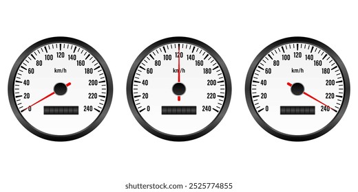 Painel do velocímetro do carro. Medidor de velocidade de carro. Visor do tacômetro ou conta-quilômetros. Ilustração de vetor.