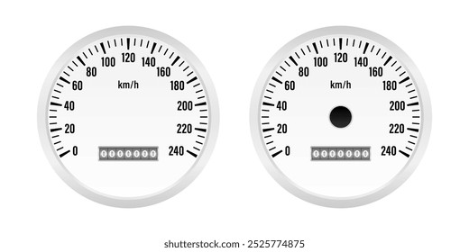 Painel do velocímetro do carro. Medidor de velocidade de carro. Visor do tacômetro ou conta-quilômetros. Ilustração de vetor.