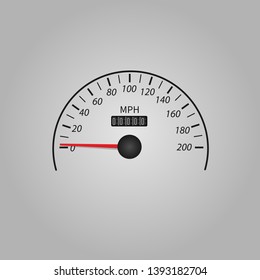 Car Speedometer Dashboard. Speed Metre Panel With Odometer, Miles Counter And Urgency Dial Or Cars Instrument Fast Dashboard.