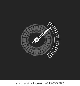 Car speedometer, digital light gauge. Speed motion hud panel interface, progress bar display. Accelerate measurement indicator gray design. Vector flat monochrome illustration isolated on black