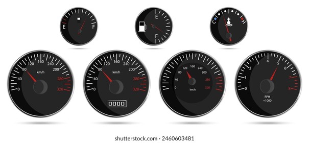 Car speedometer and car fuel indicator set. Vector illustration