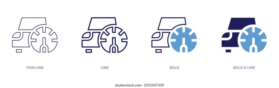 Car speedometer icon in 4 different styles. Thin Line, Line, Bold, and Bold Line. Duotone style. Editable stroke.