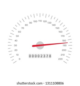 Car Speedometer Isolated On White Background. Simple Black Gauge In Flat Style. Automobile Tachometer Or Odometer With Speed Panel. Vector Illustration EPS 10.