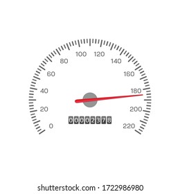 Car speedometer isolated on white background. Simple black gauge in flat style. Automobile tachometer or odometer with speed panel. Vector illustration EPS 10.