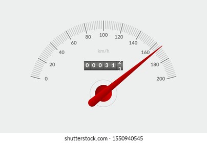 Car speedometer mileage dashboard. Vector panel of speed metre numbers. Cars instrument fast dashboard illustration concept with miles counter, odometer and urgency dial