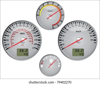 Car speedometer in miles and kilometers and dashboard vector