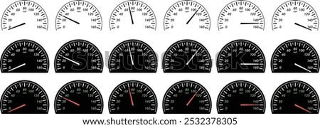 Car speedometer. A speedometer in mph with different speeds from zero to max.