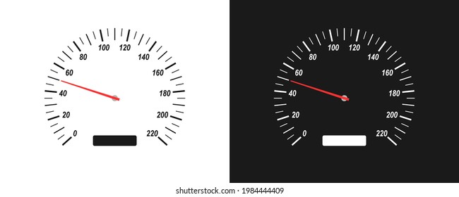 Automobil-Tachometer auf weißem und schwarzem Hintergrund. Geschwindigkeitsmessgerät. Vektorgrafik einzeln auf ebene Art