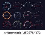 Car speedometer set. Measurement of vehicle speed and engine revolutions. Interface for programs and applications. Vector illustration