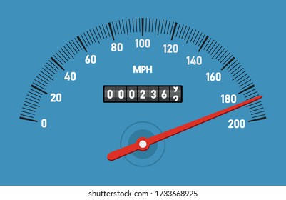 Car speedometer with speed level scale isolated on white. Sport car odometer with motor miles measuring scale. Racing speed counter. Concept template. Vector illustration