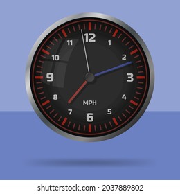 Car speedometer style black wall clock. Isolated monochromatic background. Vector illustration