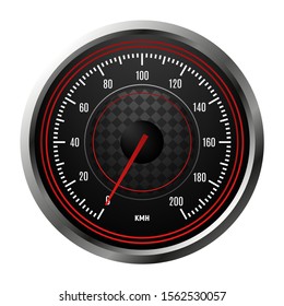 Car speedometer, tachometer for dashboard. Analog device for measuring speed. Vector illustration