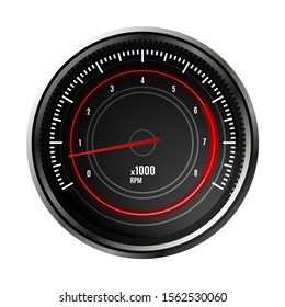 Car speedometer, tachometer for dashboard. Analog device for measuring speed. Vector illustration