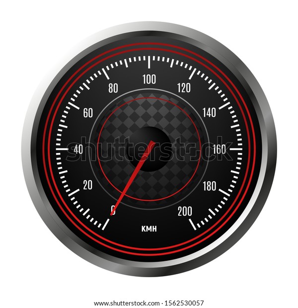 Car speedometer, tachometer\
for dashboard. Analog device for measuring speed. Vector\
illustration
