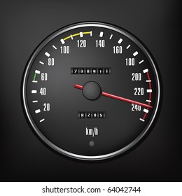 Car speedometer. Vector illustration of the speedometer isolated on black background. speedometer image for a car race poster.