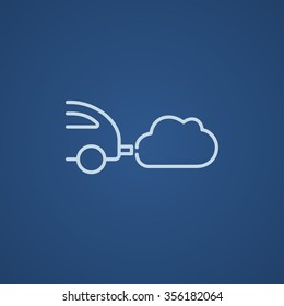 Car spewing polluting exhaust line icon for web, mobile and infographics. Vector light blue icon isolated on blue background.