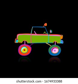 Car sport Toy sketch. Cartoon for your design. Vector illustration