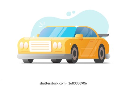 Car or sport vehicle isolated vector flat cartoon colorful clipart illustration, yellow race automobile or auto transport on white background modern trendy design 
