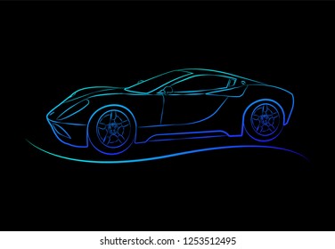 Car. Sports car. Machine logo. Contour illustration on a black background.