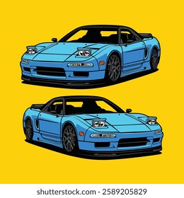 CAR SPORTS VECTOR BLUE YELLOW BACKGROUND.
