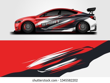 Car sporty wrap decal design vector. Graphic background kit designs for vehicle, race car, rally, livery . Eps 10